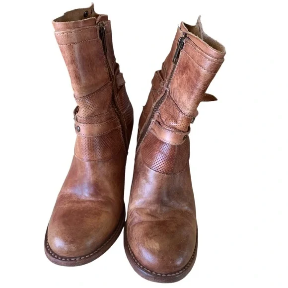 Bed Stu Cobbler Series Brown Leather Distressed Ankle Boots Womens Size 7.5